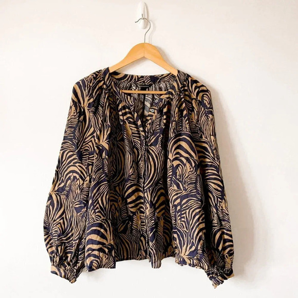 Banana Republic 100% Linen The Boxy Cropped Shirt Striped Zebra Size Small - Picture 3 of 9